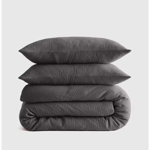 Quince Organic Airy Gauze Duvet Cover Set King/Cal King Charcoal Cotton w/ Shams